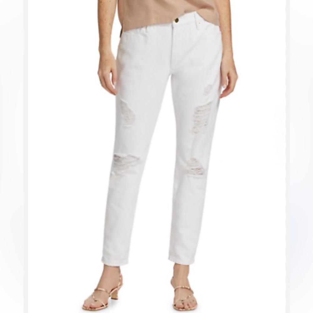 FRAME Le Garçon White Straight Leg Distressed Rolled Cuff Boyfriend Jeans Sz 31